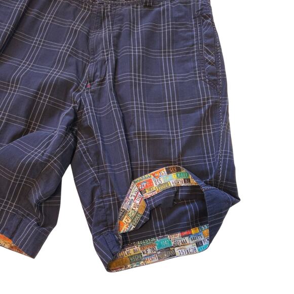 Robert Graham Plaid Shorts men's size 32 License Plate Print Lining Navy Blue - Picture 4 of 11